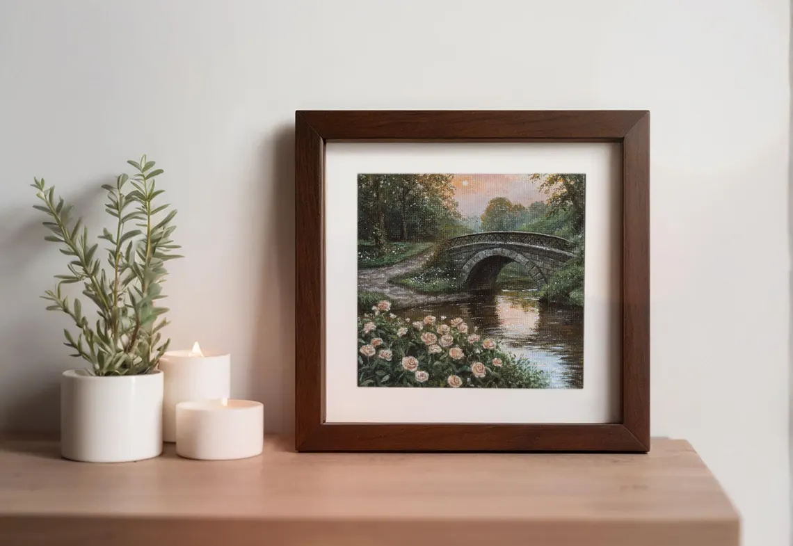 Roses by the Stone Bridge – Miniature Acrylic Painting