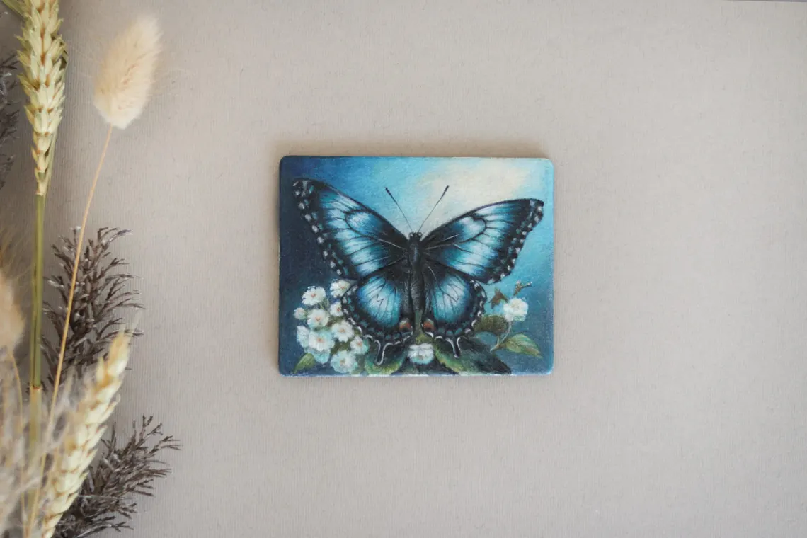 Blue Morpho Butterfly Painting: Miniature Watercolor Art