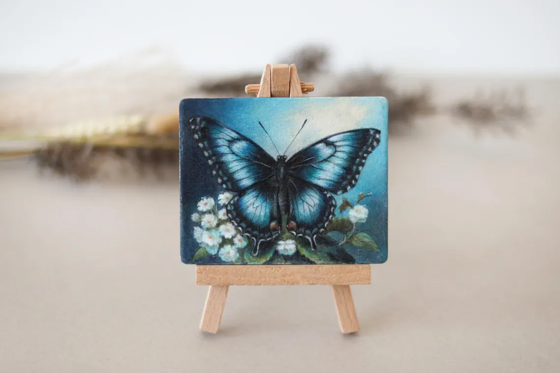 Blue Morpho Butterfly Painting: Miniature Watercolor Art