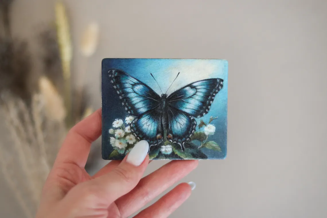 Blue Morpho Butterfly Painting: Miniature Watercolor Art
