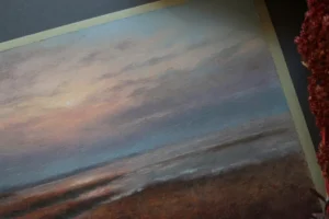Serene Coastal Sunset – Original Pastel Seascape, Framed Beach Wall Art, Soft Pastel Landscape