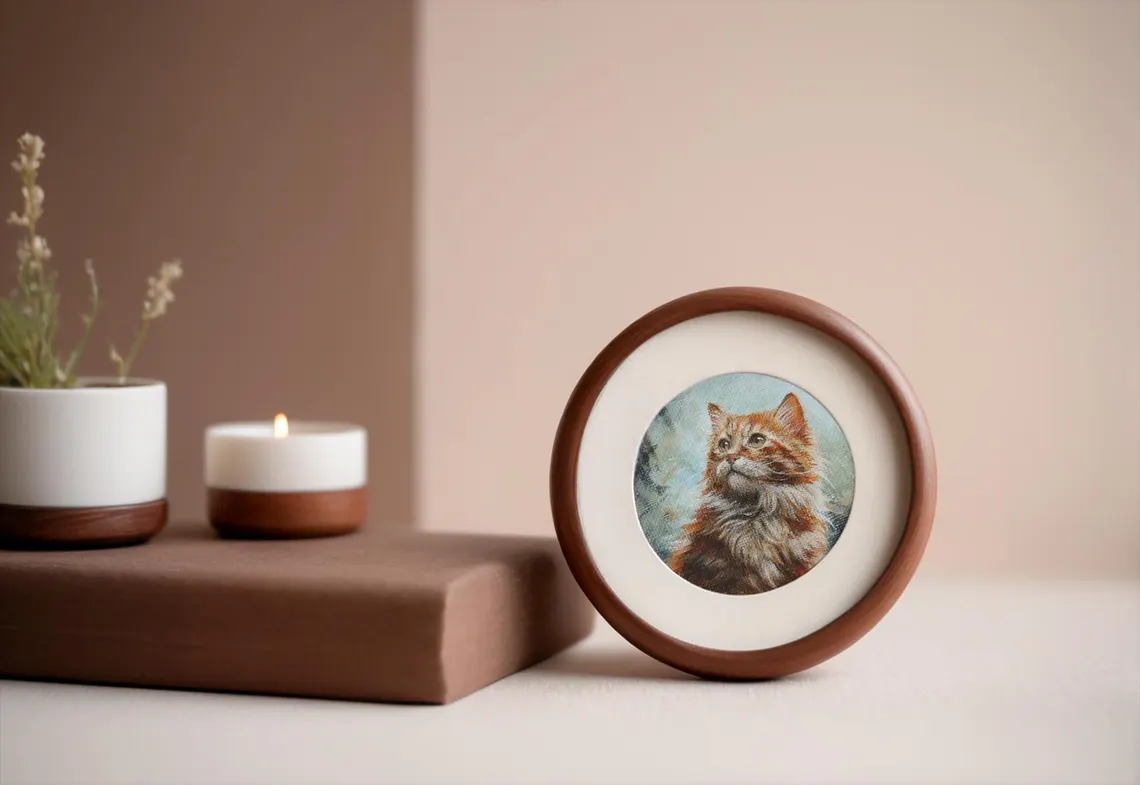 Fluffy Ginger Cat Painting: Miniature Acrylic Art, Fridge Magnet