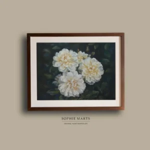White Peonies Pastel Painting: Original Framed Floral Artwork