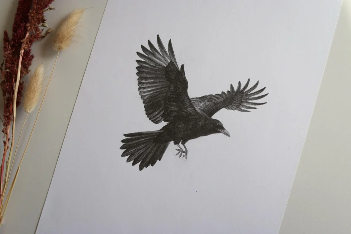 Flight of the Raven – Graphite Drawing