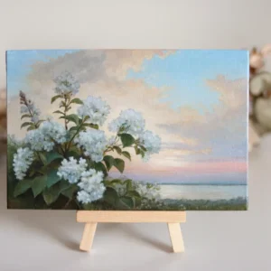 Original Acrylic Hydrangea Painting: Romantic Coastal Landscape Art