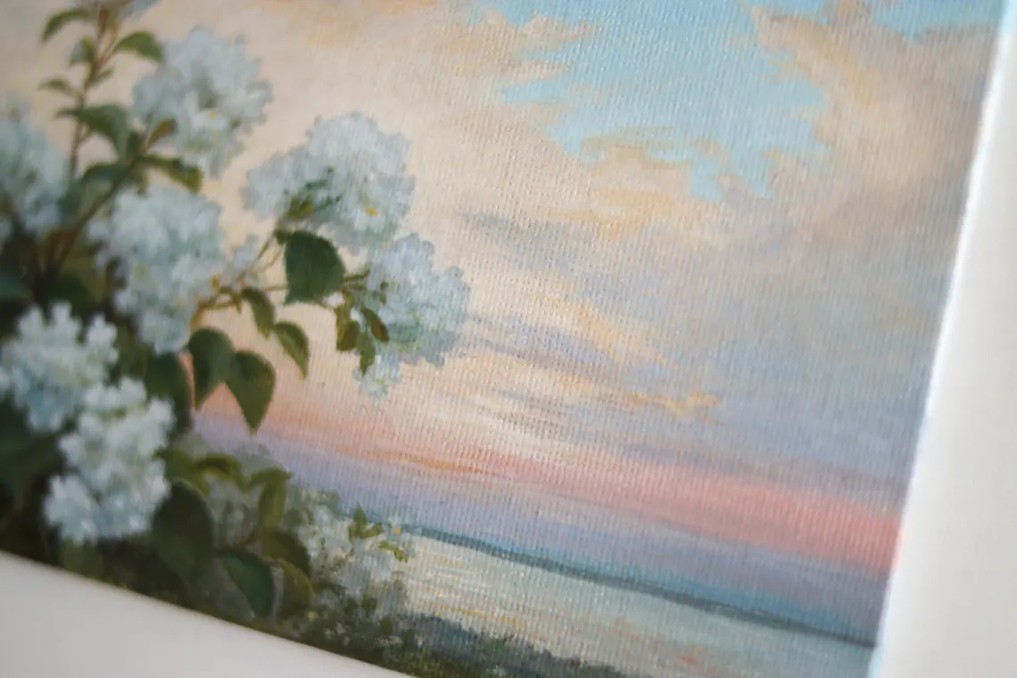 Original Acrylic Hydrangea Painting: Romantic Coastal Landscape Art