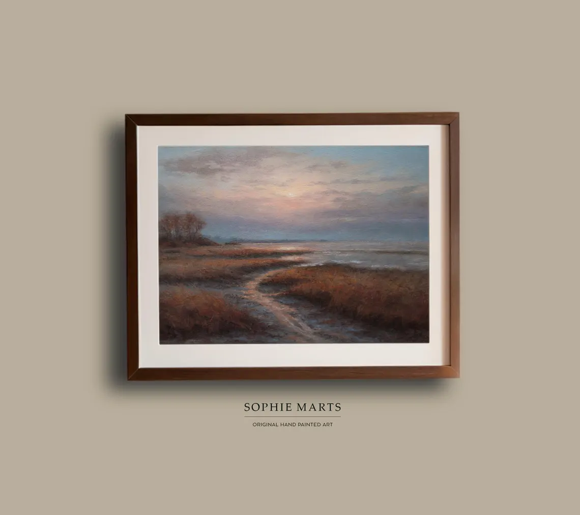 Serene Coastal Sunset – Original Pastel Seascape, Framed Beach Wall Art, Soft Pastel Landscape
