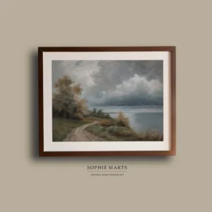 Stormy Sky Landscape – Original Pastel Painting, Framed Nature Wall Art, Dramatic Seascape Decor