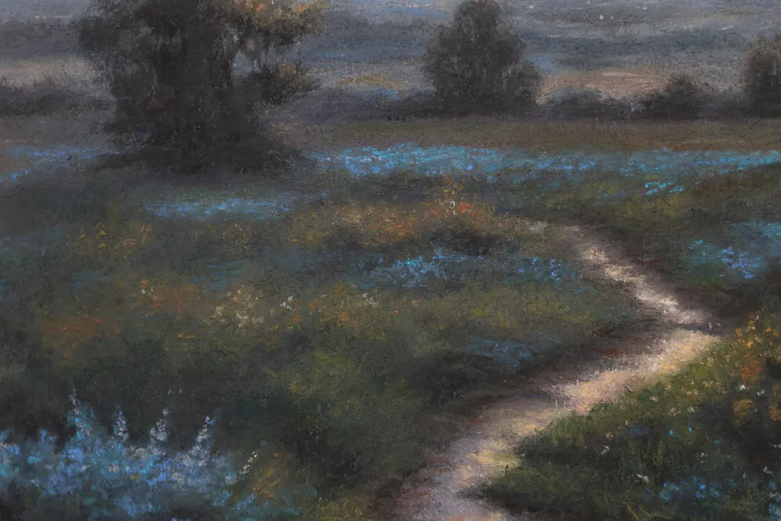 Sunset Meadow Path – Original Pastel Landscape