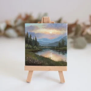 Golden Hour River – Miniature Acrylic Painting