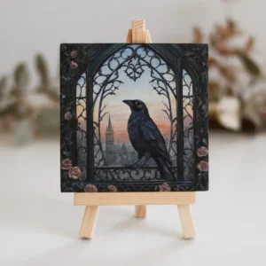 Gothic Raven Acrylic Painting: Dark Academia Decor, Cottage Gothic Art