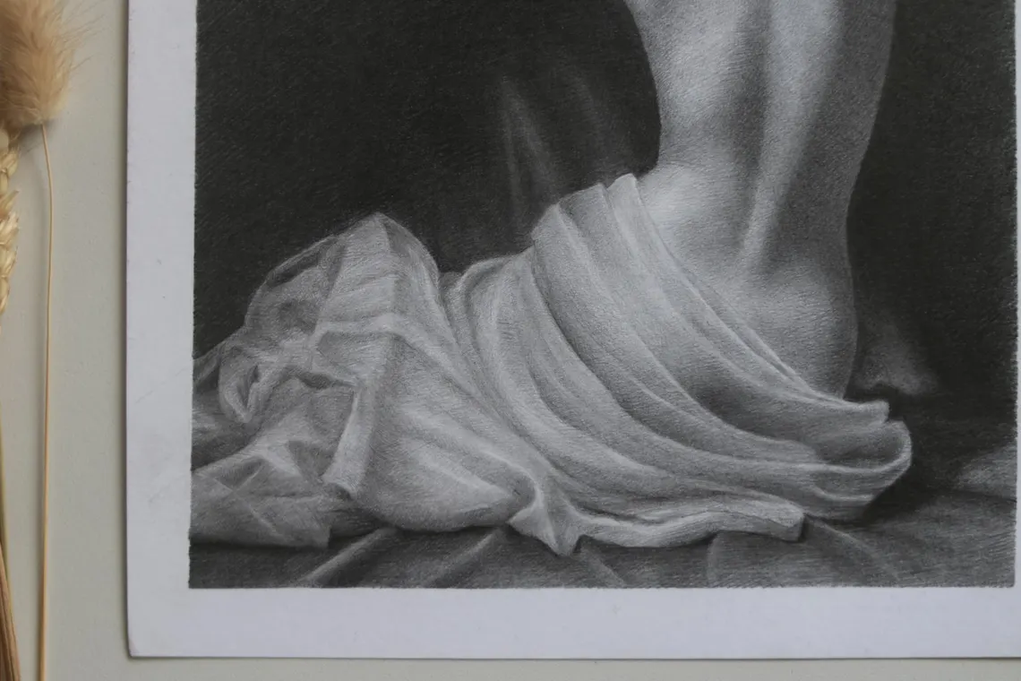 Original Graphite Drawing – Framed A4 Female Back Art