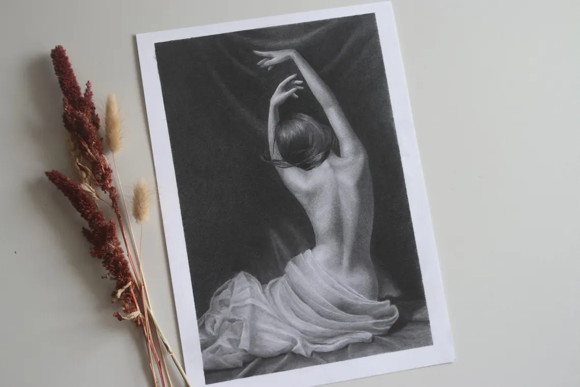 Original Graphite Drawing – Framed A4 Female Back Art