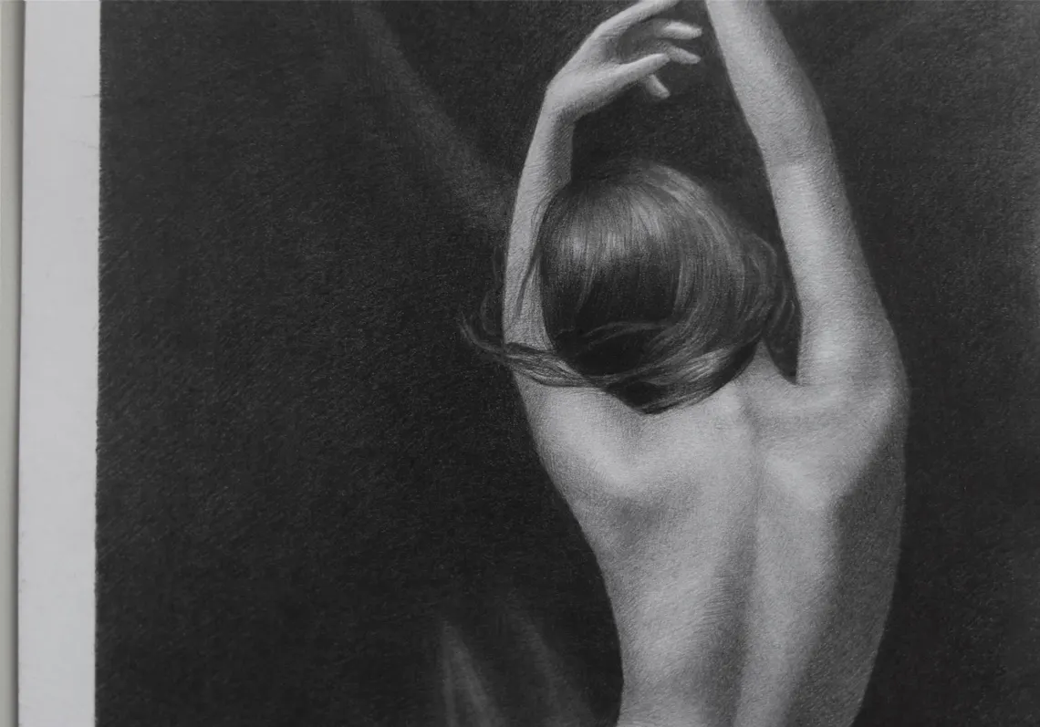 Original Graphite Drawing – Framed A4 Female Back Art