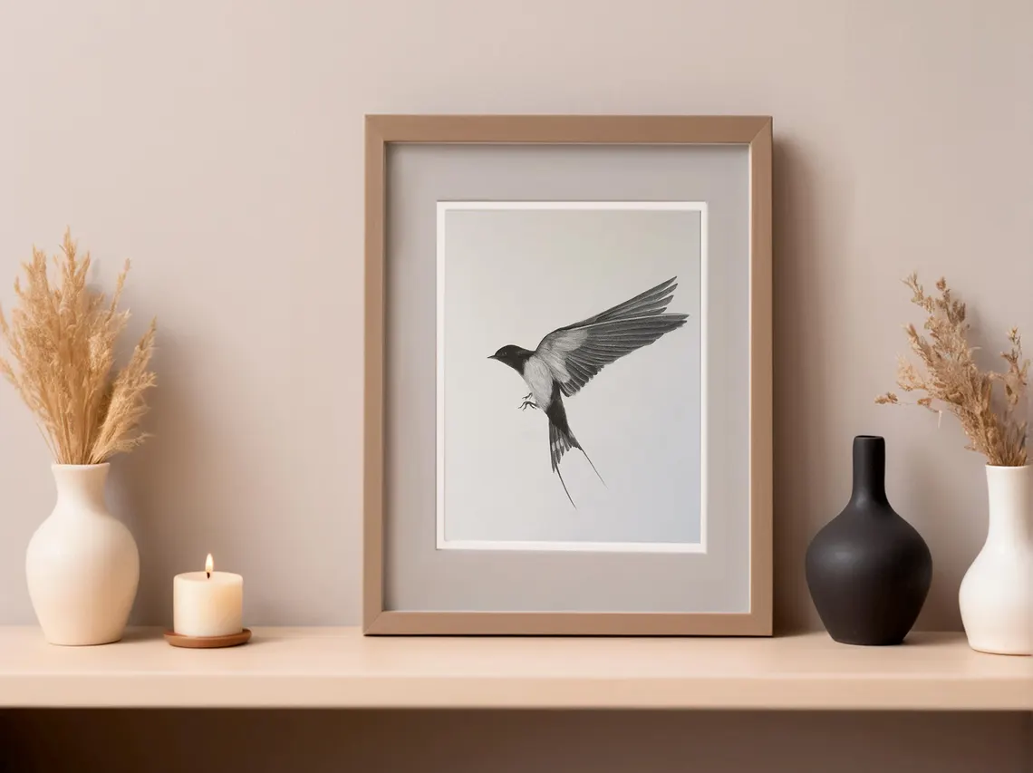 Framed Swallow Drawing