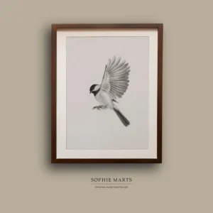 Framed Chickadee Pencil Drawing