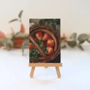 Miniature Pear Basket Painting: Acrylic Still Life, Autumn Decor