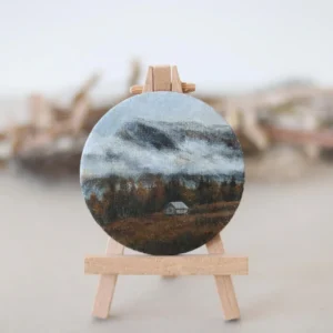 Misty Mountains Acrylic Painting: Original Art Fridge Magnet