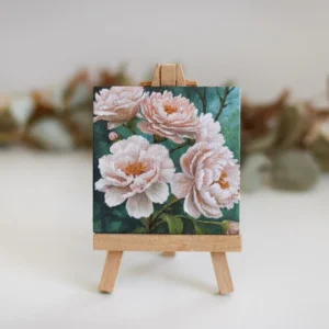 Miniature Blush Rose Painting – Original Acrylic Floral Art