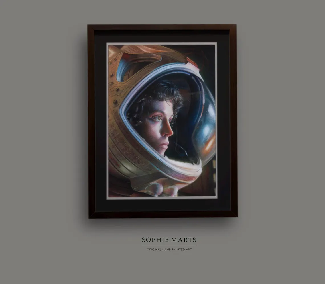 Ellen Ripley Pastel Portrait: Framed Sci-Fi Fan Art Gift
