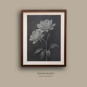 Botanical Flower Drawing, Original Pencil Art, Floral Illustration on Toned Paper, Framed Wall Art A4