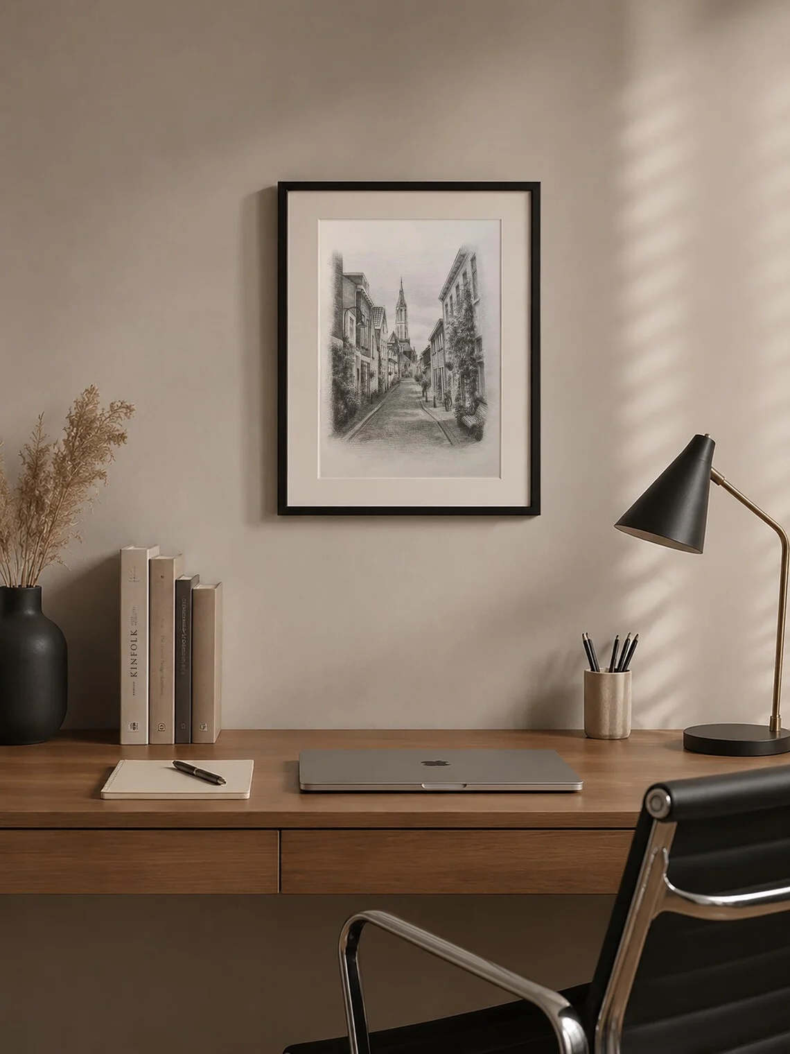 European Cityscape Pencil Drawing:
