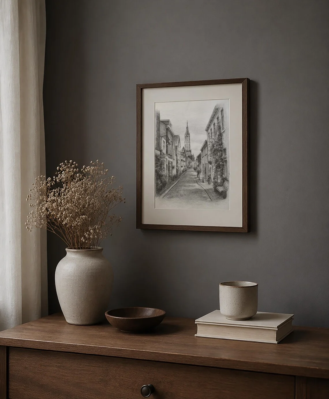 European Cityscape Pencil Drawing: