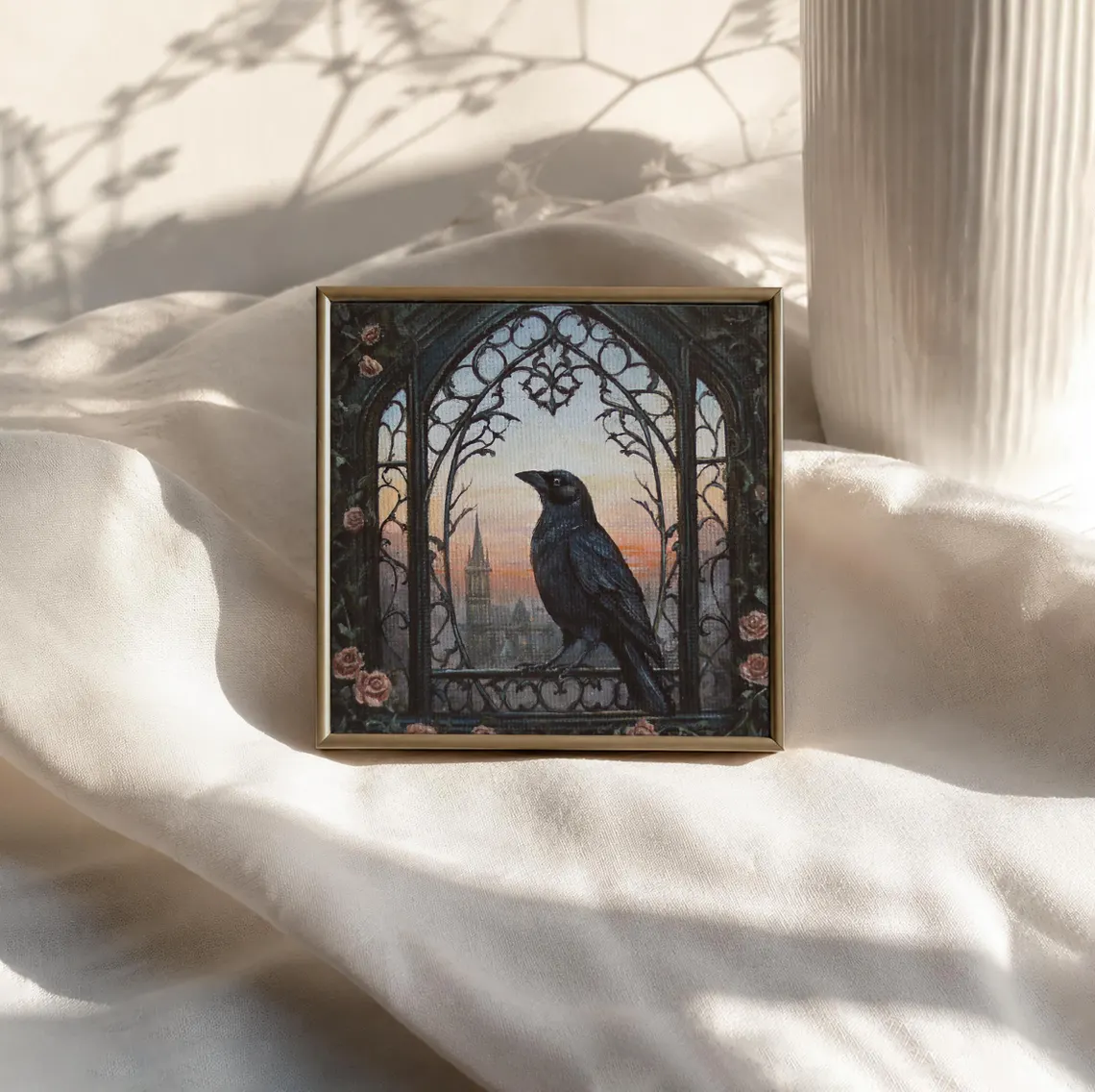 Elegant Gothic Raven Mini Painting