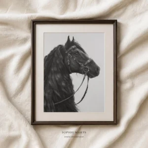 Black Friesian Horse Graphite Drawing