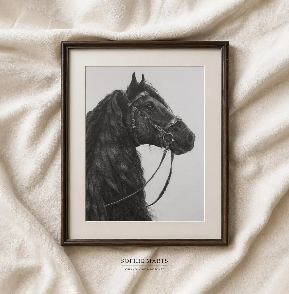 Black Friesian Horse Graphite Drawing