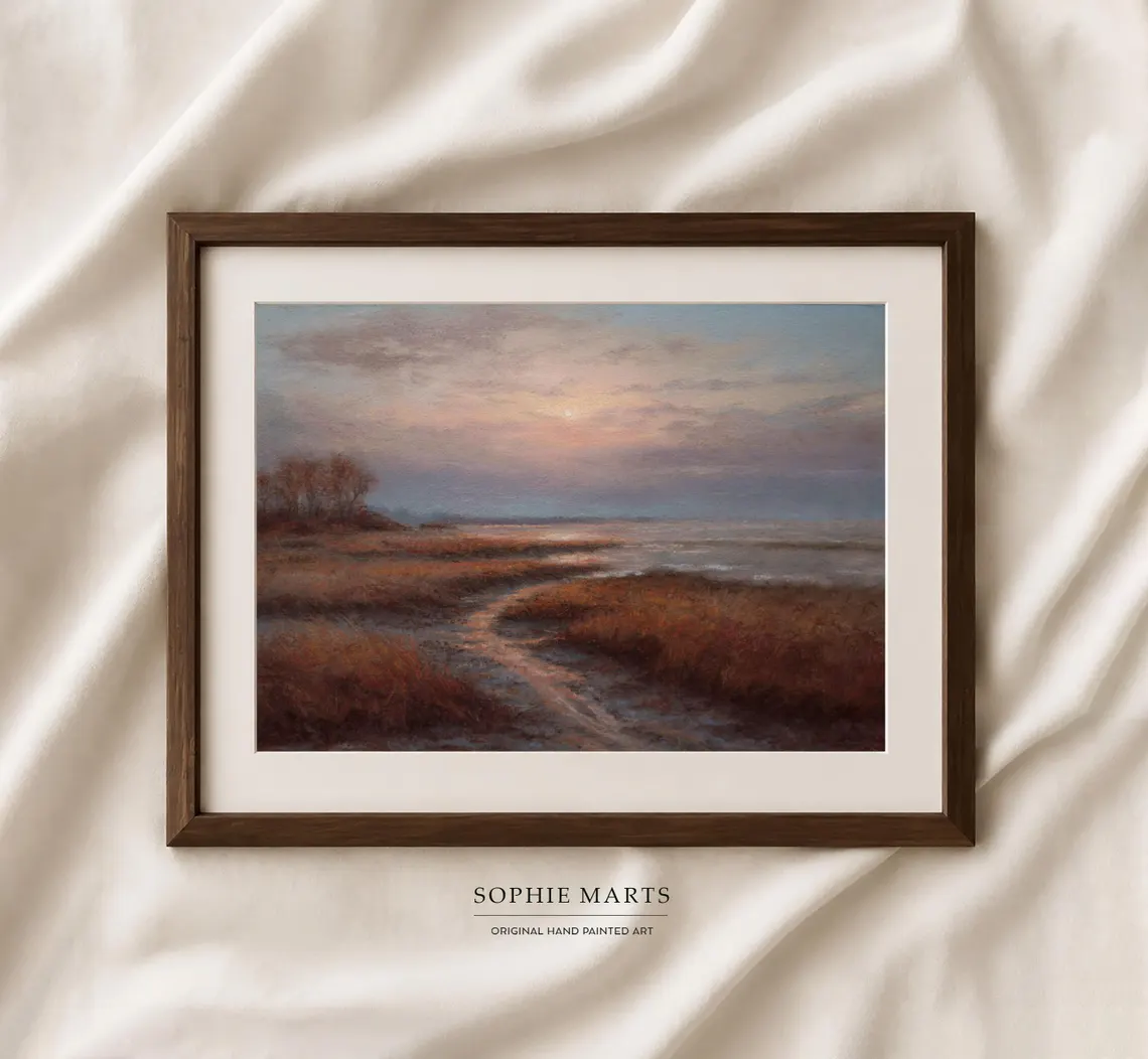 Coastal Marsh Sunset Pastel Painting