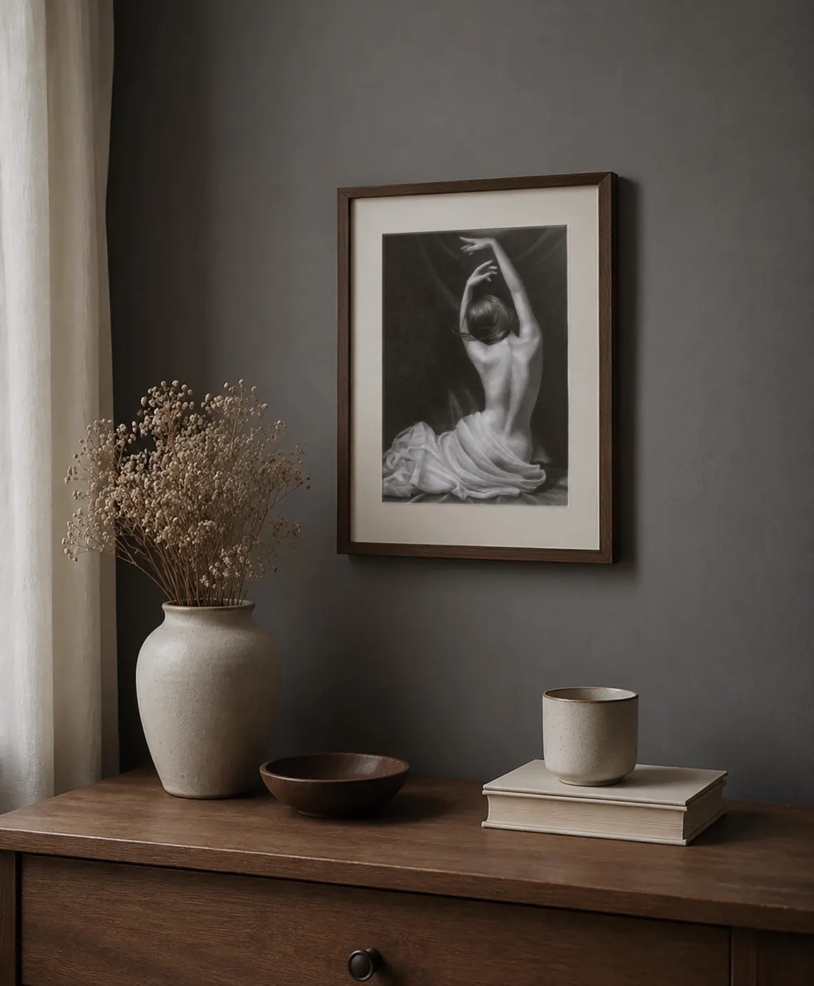 Sophie Marts original graphite figure drawing gift, elegant female back pencil art for fine art collectors