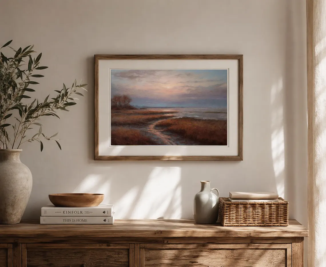 Coastal Marsh Sunset, Framed Wall Art