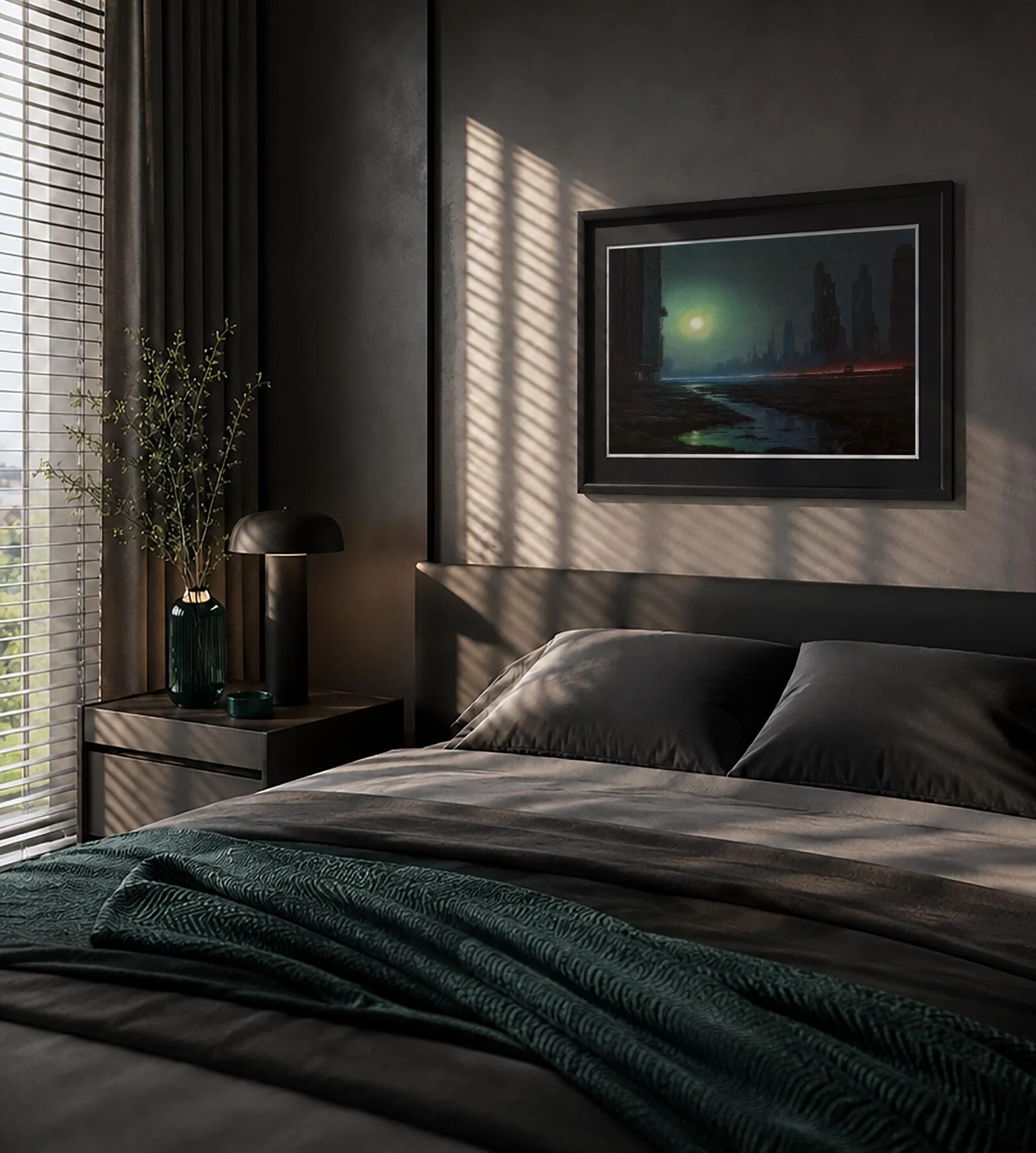 Emerald Dusk: Futuristic Cityscape Pastel Painting