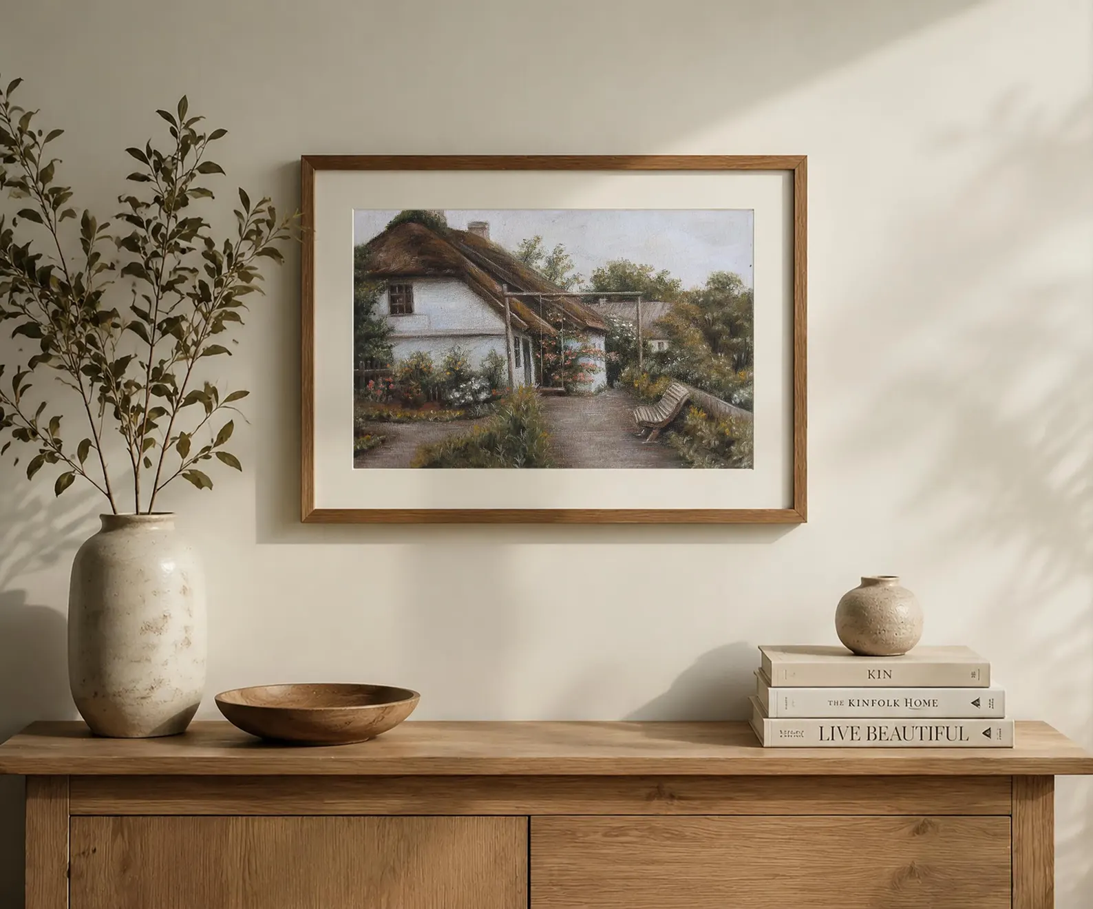 Sophie Marts cozy garden cottage pastel painting gift, romantic countryside art for cottagecore home decor