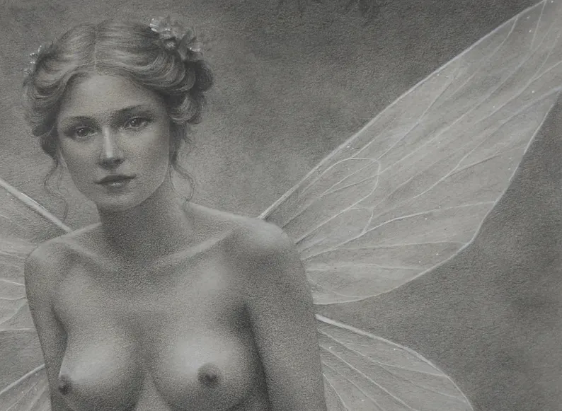 Vintage Fairy Portrait – Original Graphite Drawing