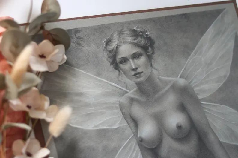 Vintage Fairy Portrait – Original Graphite Drawing