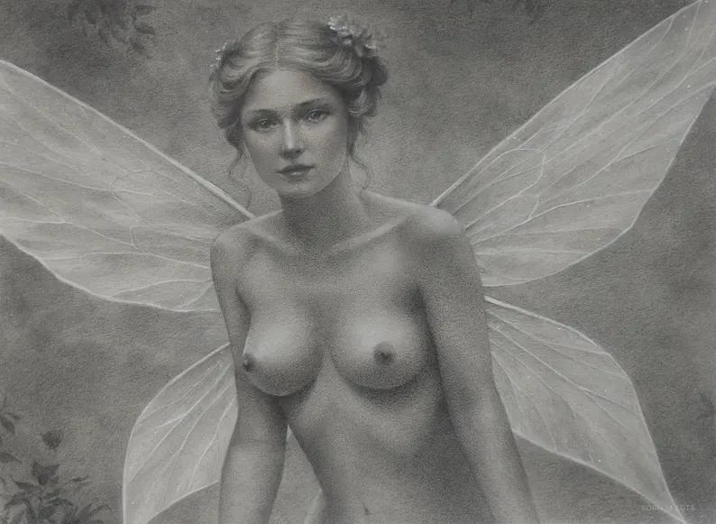 Vintage Fairy Portrait – Original Graphite Drawing