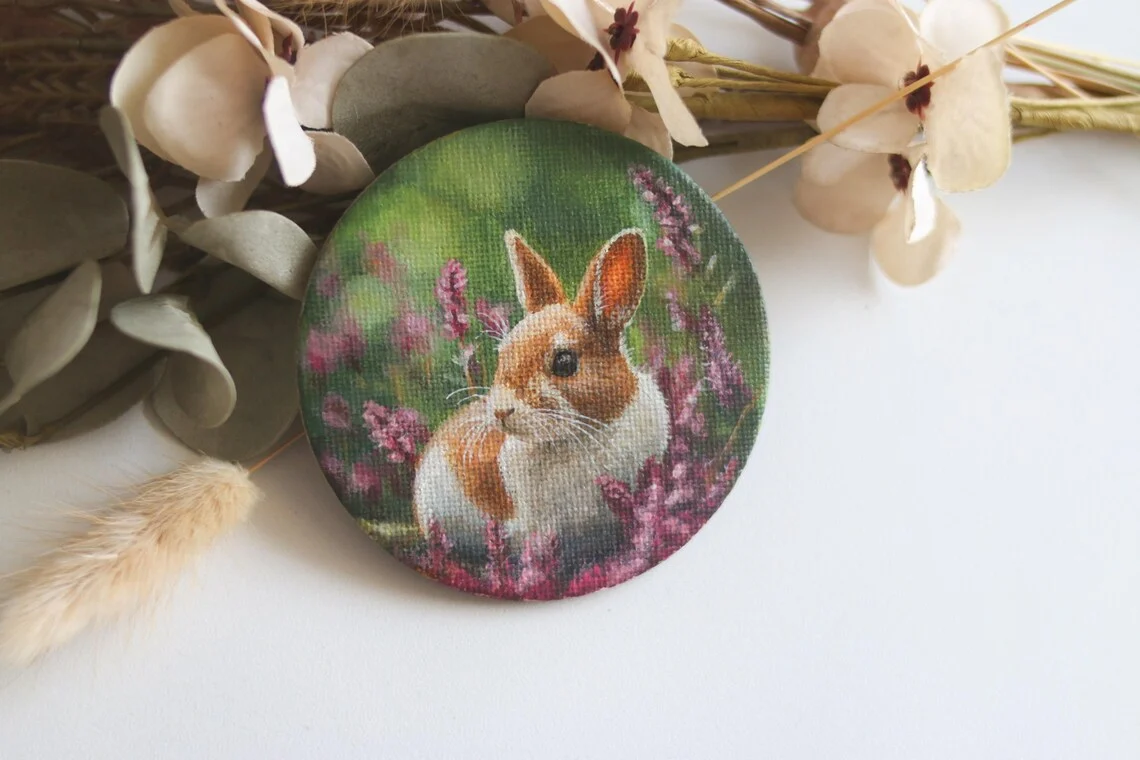 Round Miniature Rabbit Painting