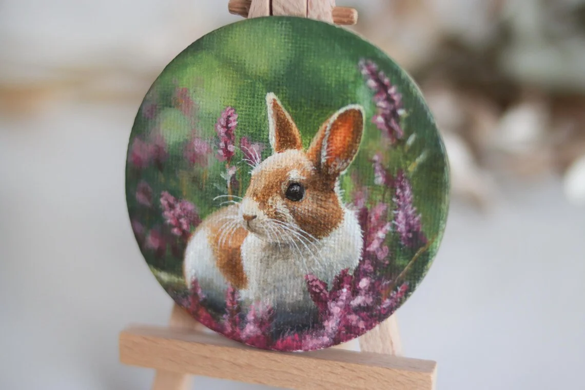 Round Miniature Rabbit Painting