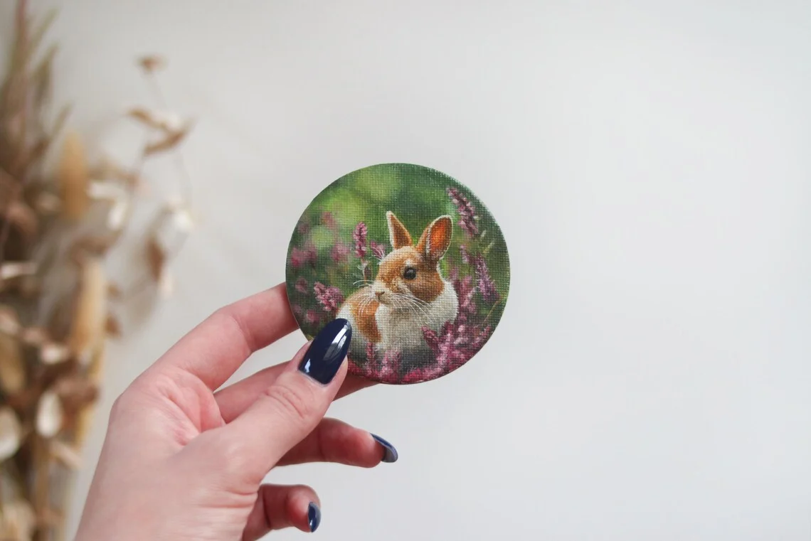 Round Miniature Rabbit Painting