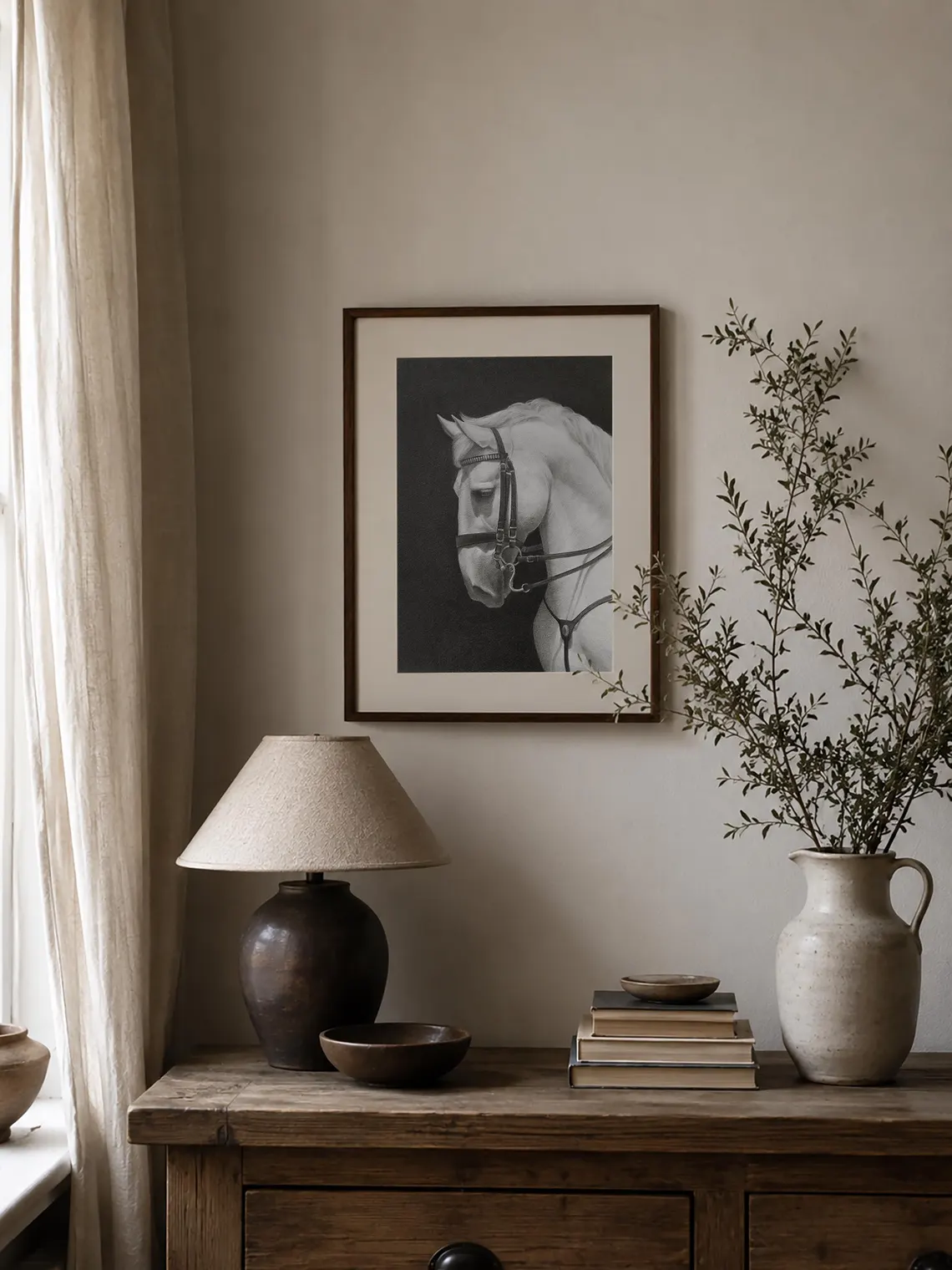 White Horse Graphite Drawing