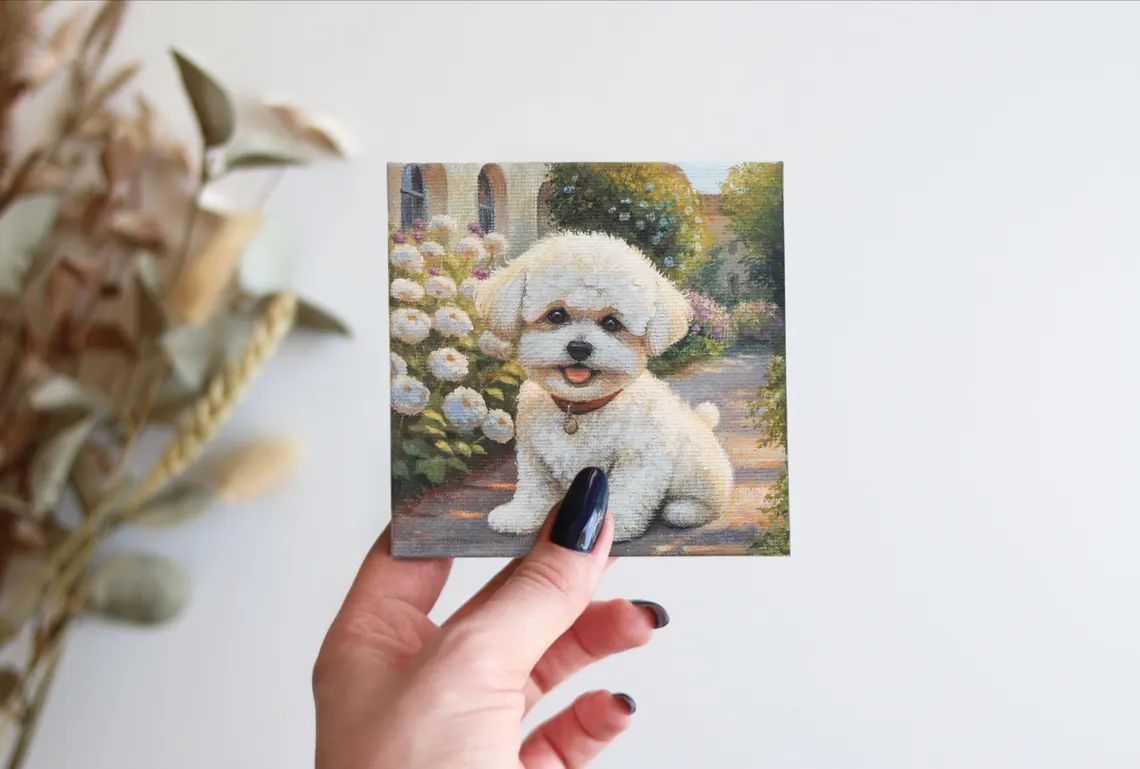 Bichon Frise Puppy Painting with Magnet