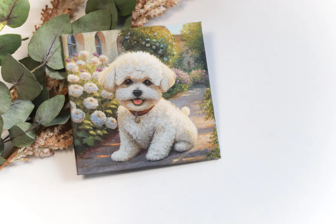 Bichon Frise Puppy Painting with Magnet