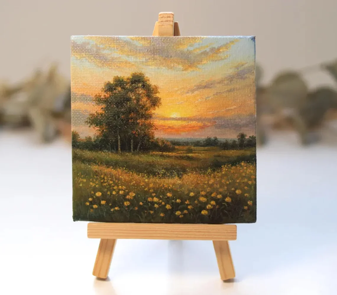 Miniature Sunset Landscape Painting