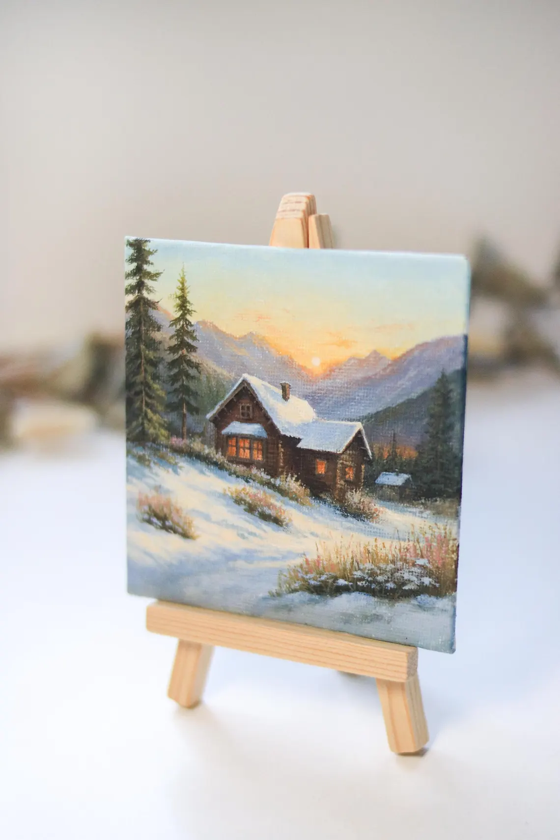 Original Acrylic Winter Cabin Miniature