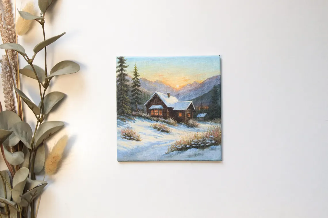 Original Acrylic Winter Cabin Miniature
