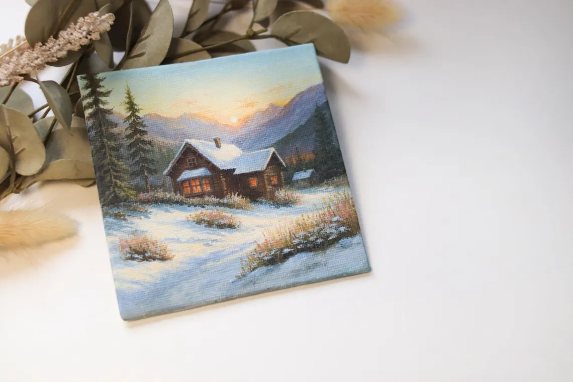 Original Acrylic Winter Cabin Miniature