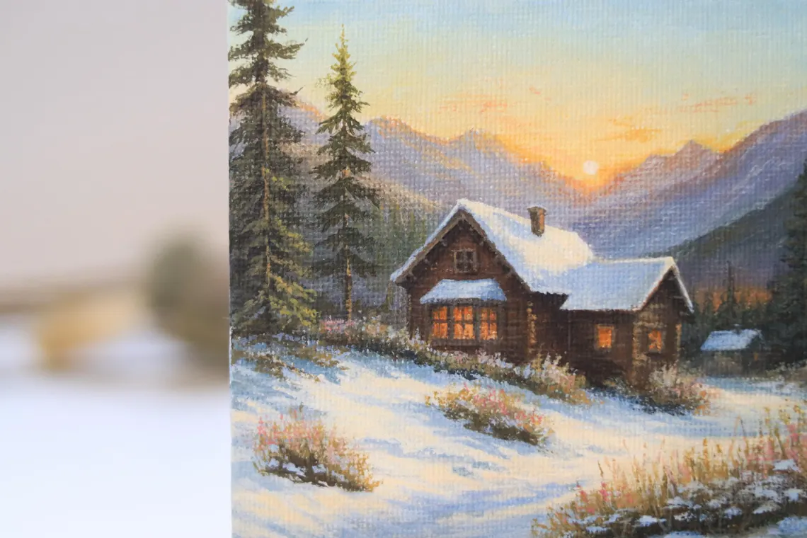 Original Acrylic Winter Cabin Miniature