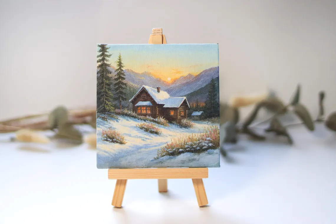 Original Acrylic Winter Cabin